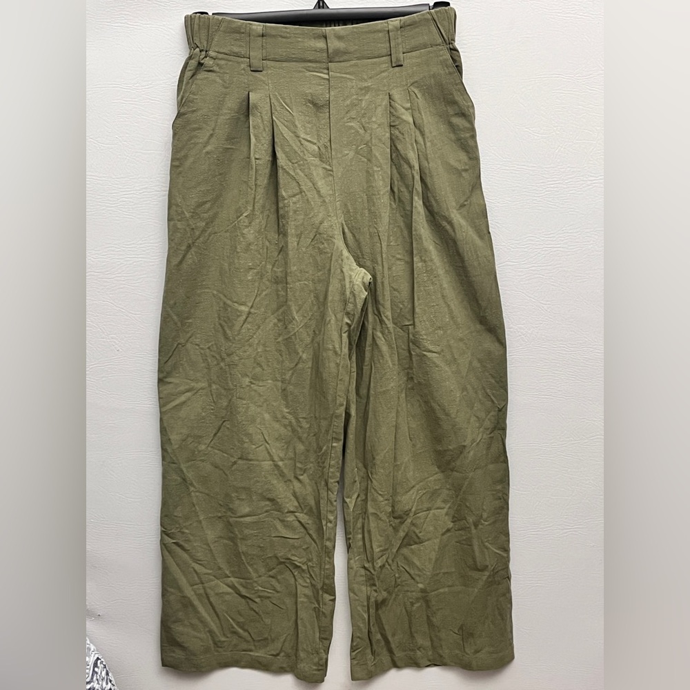 Halara High Waisted Pocket Wide Leg Olive Green Casual Linen-Feel Pants Small - Picture 2 of 13